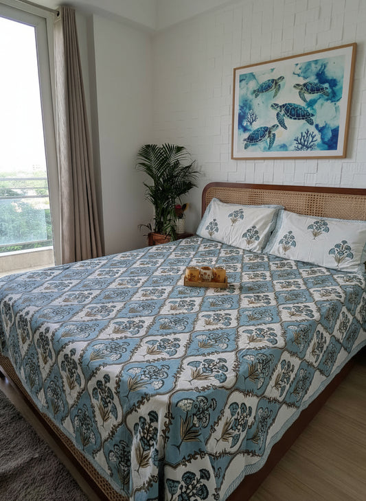 Guldasta - The Bouquet Bedsheet |Everyday Cotton | Blue