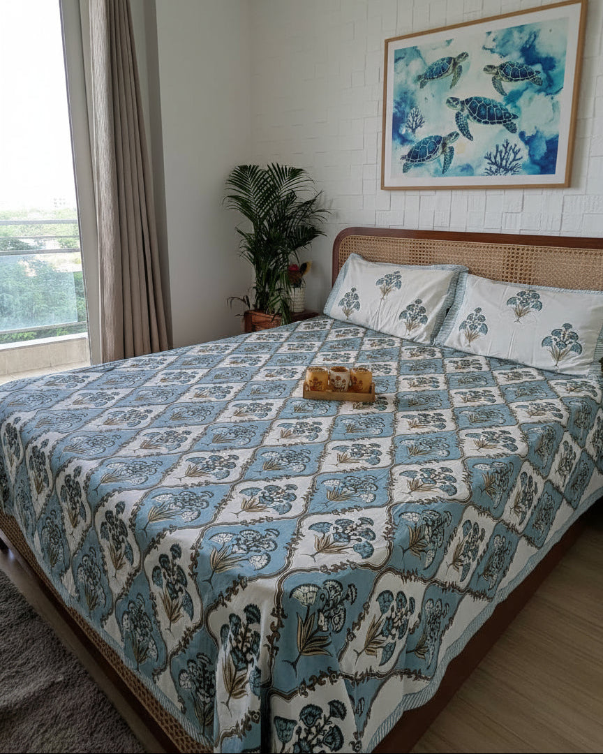 Guldasta - Everyday Cotton Bedsheet | Blue