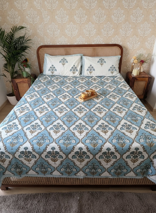 Guldasta - The Bouquet Bedsheet |Everyday Cotton | Blue