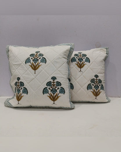 Guldasta blue quilted cotton cushion cover – front view