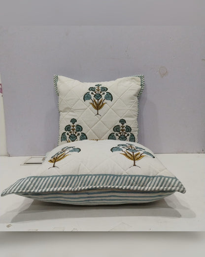 Guldasta blue quilted cotton cushion cover – quilted detail