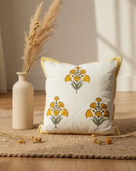 Guldasta - Quilted Cotton Cushion Cover | Yellow