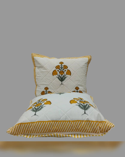 Guldasta yellow quilted cotton cushion cover – quilted detail