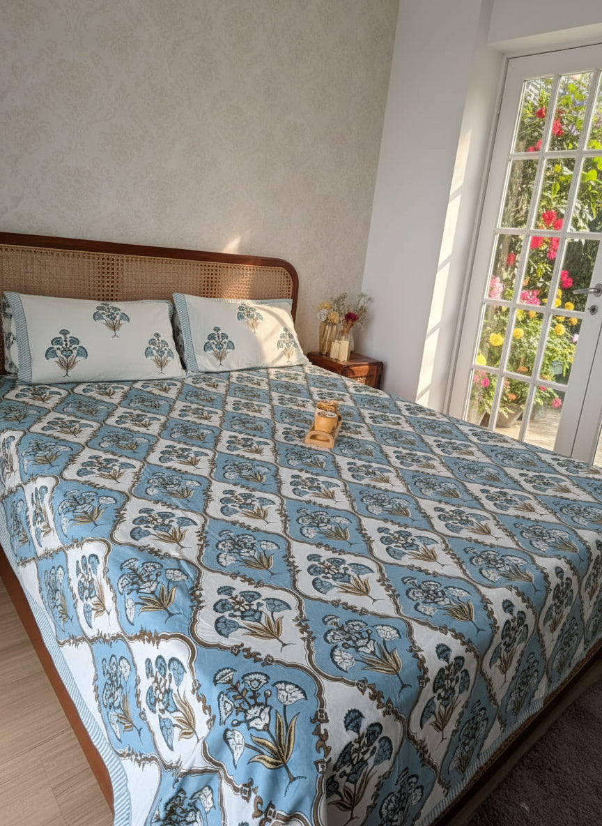Guldasta - The Bouquet Bedsheet |Everyday Cotton | Blue