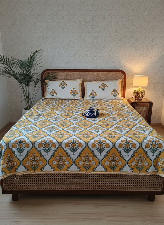 Guldasta - The Bouquet Bedsheet |Everyday Cotton | Yellow