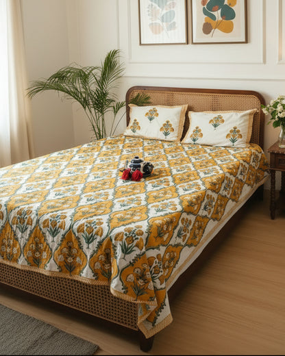 Guldasta yellow Everyday Cotton bedsheet – styled view