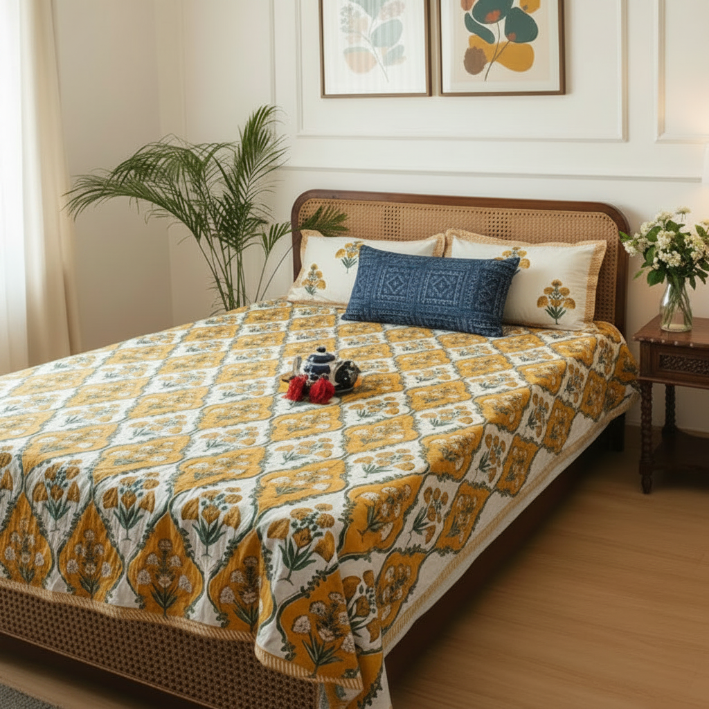 Guldasta Dohar Bedsheet Bedding Set | Yellow