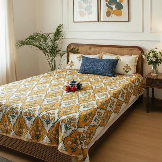 Guldasta Dohar Bedsheet Bedding Set | Yellow