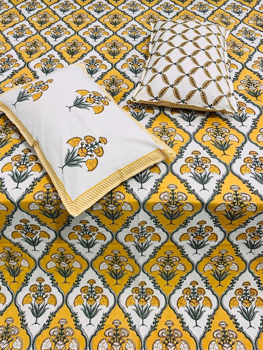 Guldasta - The Bouquet Bedsheet |Everyday Cotton | Yellow