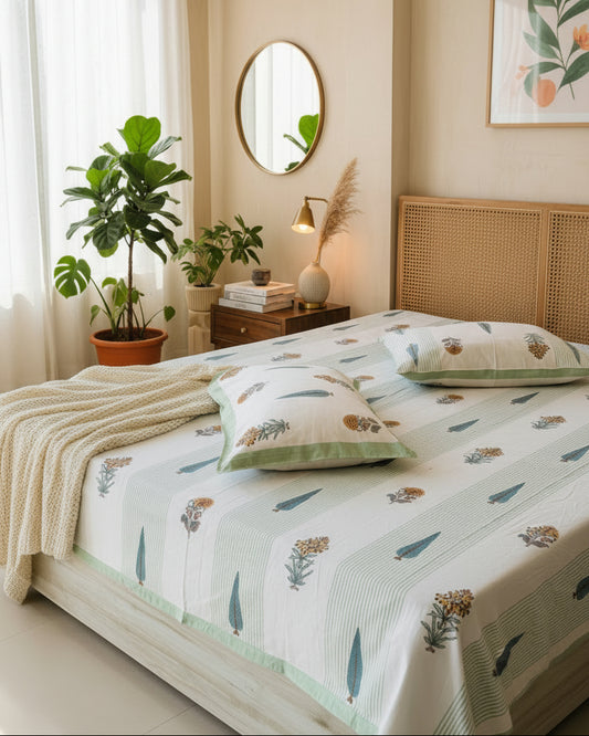 Gulmohar - Everyday Cotton Bedsheet | Green