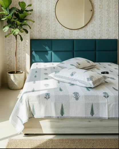Gulmohar grey Everyday Cotton bedsheet – styled view