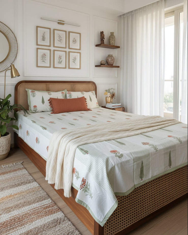 Gulmohar - Everyday Cotton Bedsheet | Olive Green