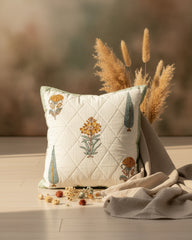 Gulmohar - Quilted Cotton Cushion Cover | Green