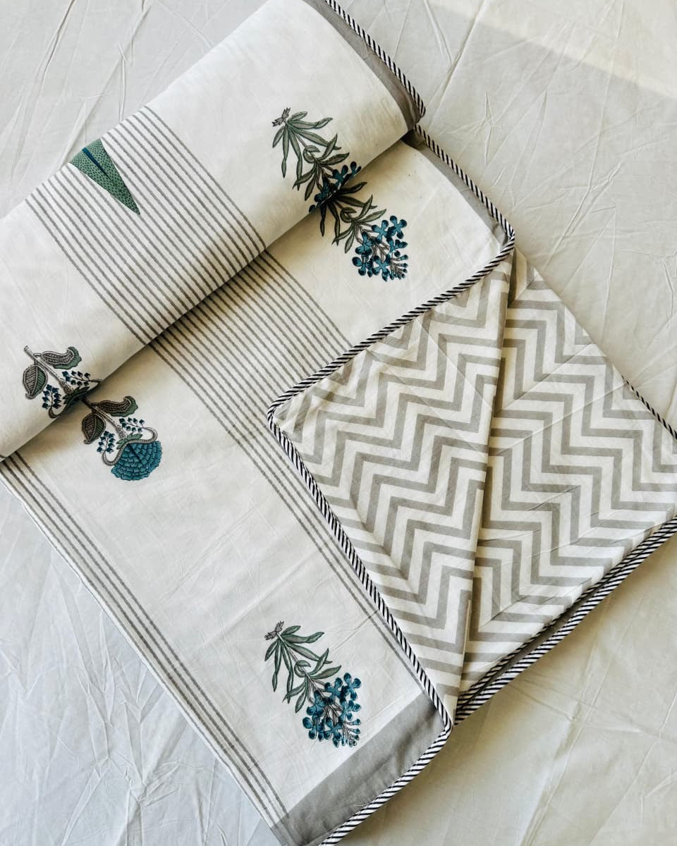 Gulmohar Dohar Bedsheet Bedding Set | Green
