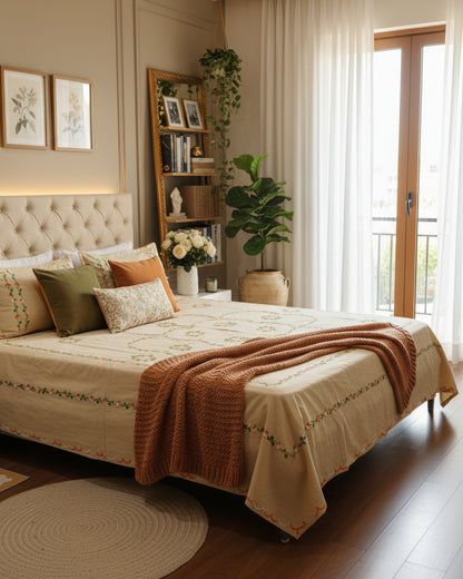 Gulshan hand embroidered Soft Fine Cotton bedsheet – front view
