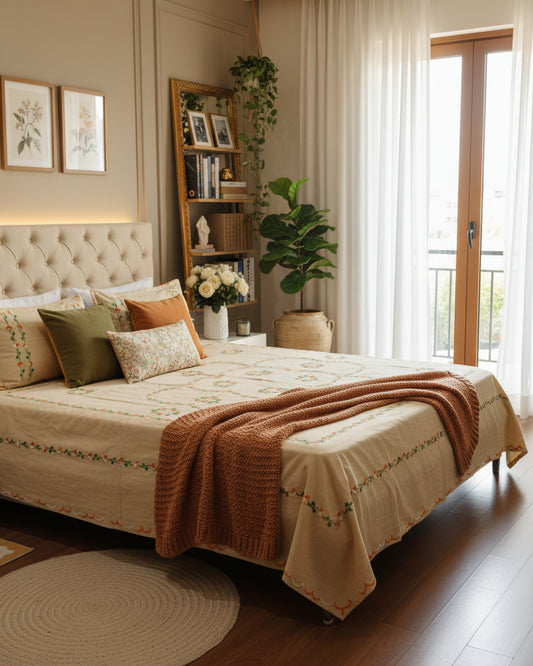 Gulshan - Soft Fine Cotton Bedsheet | Hand Embroidered