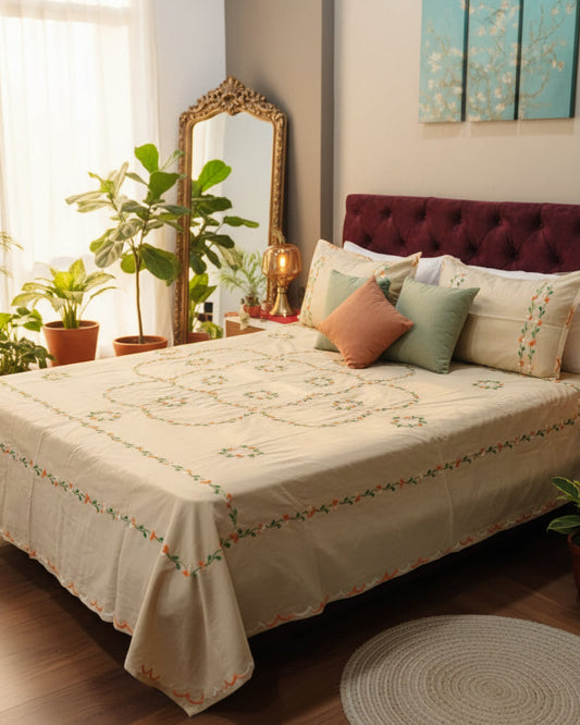 Gulshan - Soft Fine Cotton Bedsheet | Hand Embroidered
