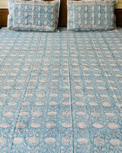 Himadri blue hand block Everyday Cotton bedsheet – fabric close-up
