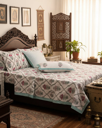Indrani blue pink Everyday Cotton bedsheet – front view