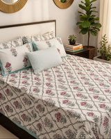 Indrani blue pink Everyday Cotton bedsheet – styled view