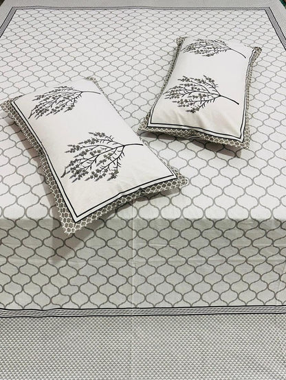 Jaali grey geometric pure cotton bedsheet – fabric close-up