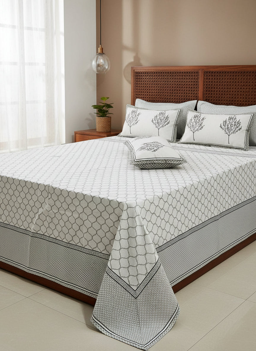 Jaali - The Lattice Bedsheet | Everyday Cotton | Grey