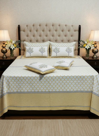 Jaali yellow lattice pure cotton bedsheet – front view