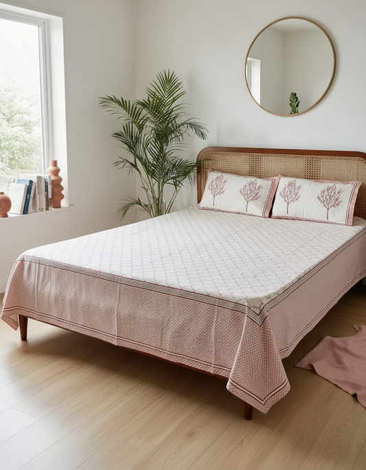 Jaali - The Lattice Bedsheet | Everyday Cotton | Pink