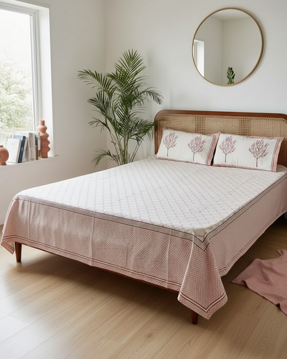Jaali pink Everyday Cotton bedsheet – styled view
