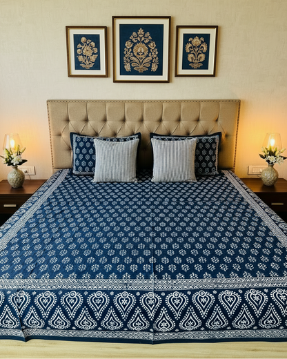 Kadambari indigo Everyday Cotton bedsheet – front view