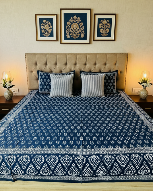 Kadambari indigo Everyday Cotton bedsheet – front view
