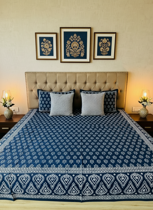 Kadambari - The Blossom Bedsheet | Everyday Cotton | Indigo