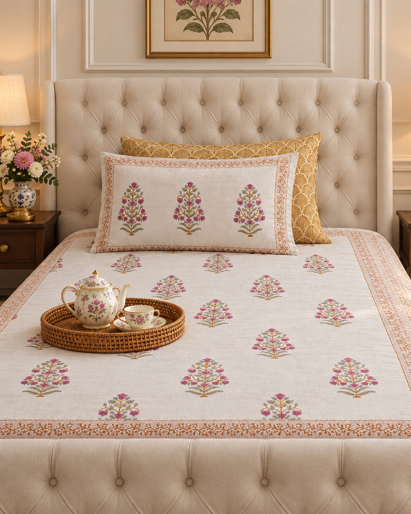 Kadambika - Percale Cotton Bedsheet | Hand Block