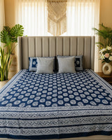 Kairi indigo Bagru booti pure cotton bedsheet – pillow cover detail