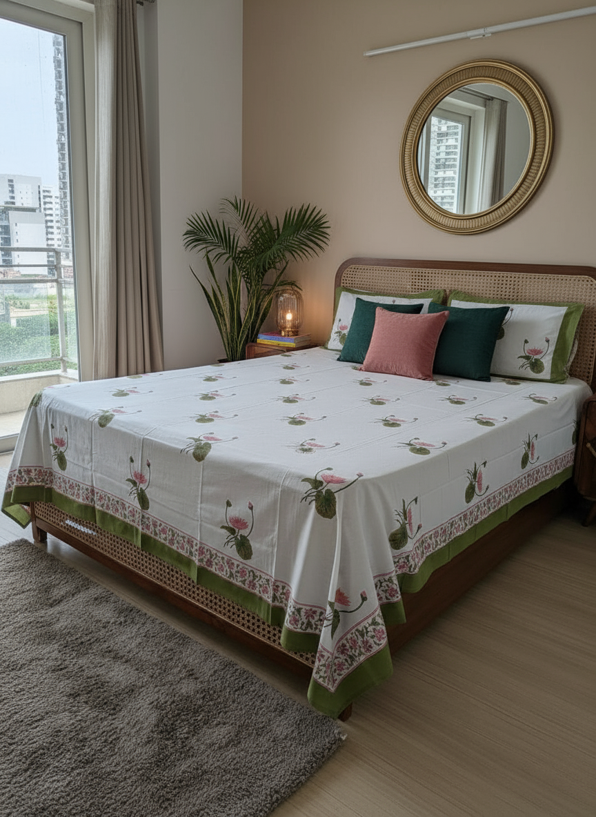 Kamal - The Lotus Bedsheet | Hand Block | Everyday Cotton