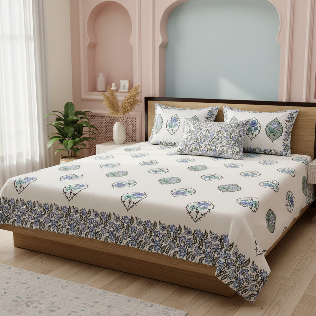 Kamini - Everyday Cotton Bedsheet | Blue