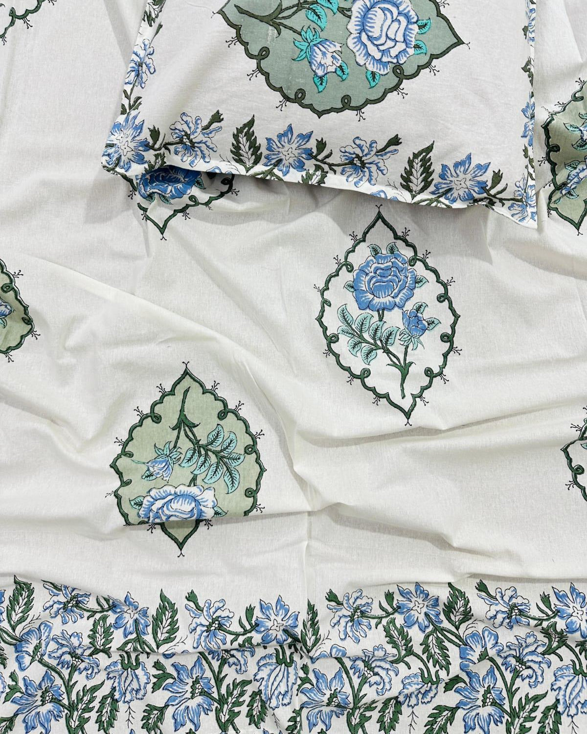 Kamini blue floral pure cotton bedsheet – Single size view