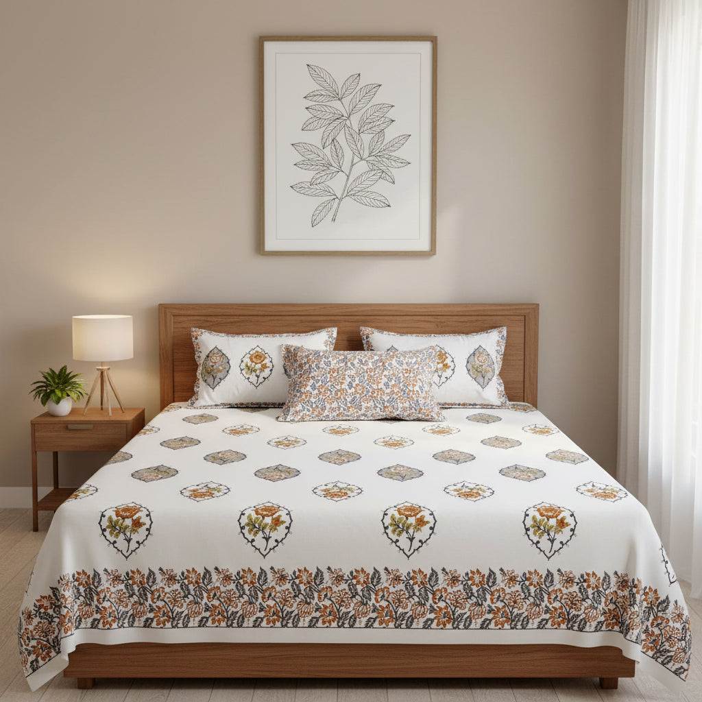 Kamini - Everyday Cotton Bedsheet | Orange
