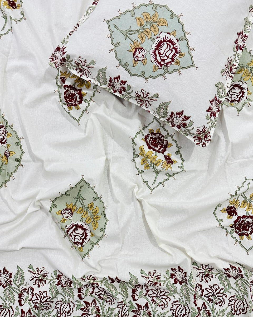 Kamini red floral pure cotton bedsheet – Single size view