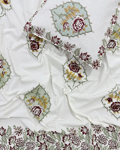 Kamini red floral pure cotton bedsheet – Single size view