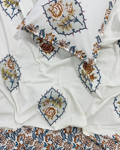 Kamini orange floral pure cotton bedsheet – Single size view