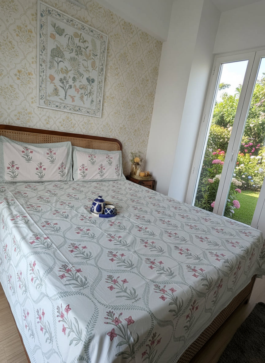 Kanika - The Petal Bedsheet | Hand Block | Percale Cotton