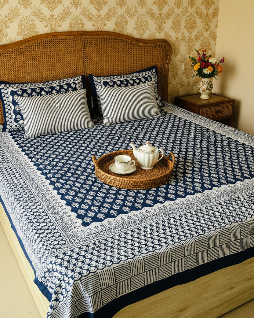 Kashish - Everyday Cotton Bedsheet | Indigo