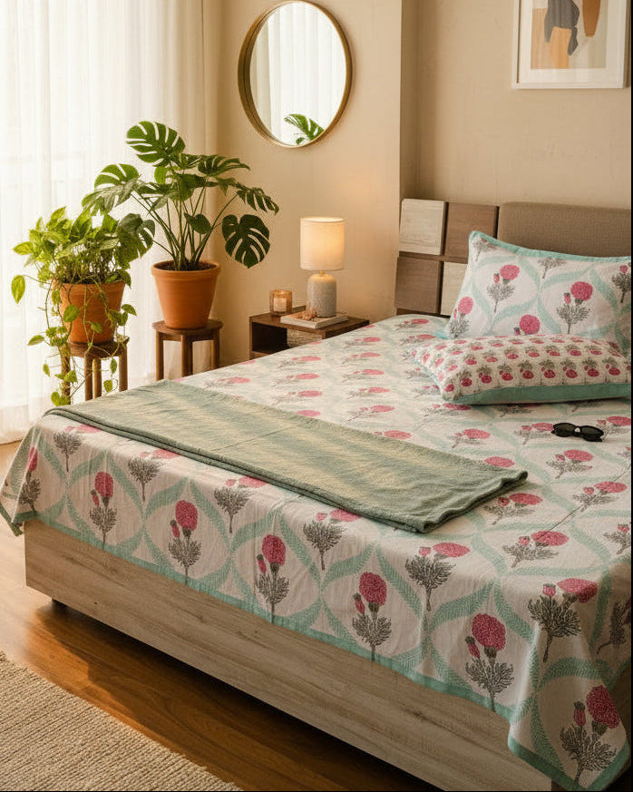 Kesariya - Everyday Cotton Bedsheet | Green