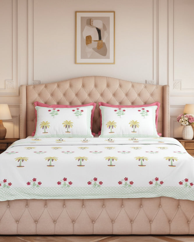 Ketaki green Percale Cotton bedsheet – front view