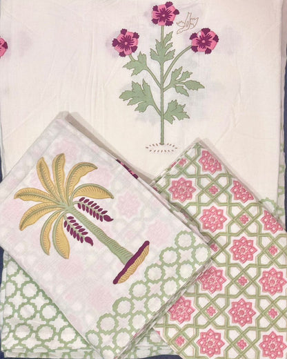 Ketaki olive floral pure cotton bedsheet – folded view