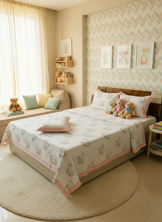 Khargosh - The Bunny Bedsheet | Hand Block | Soft Fine Cotton
