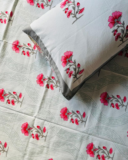 Komal grey floral pure cotton bedsheet – Single size view