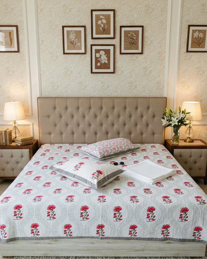 Komal grey floral pure cotton bedsheet – front view