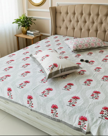 Komal grey floral pure cotton bedsheet – pillow cover detail